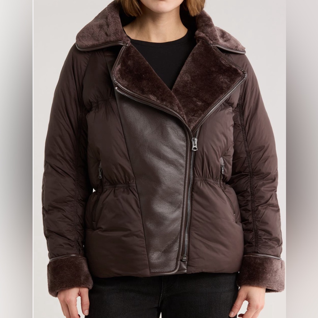 Hudson Jeans Fur Collar Quilted Bomber Coat